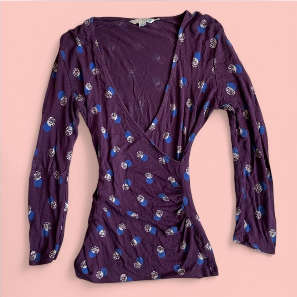 Purple and Polka Dot Wrap Long Sleeve Top